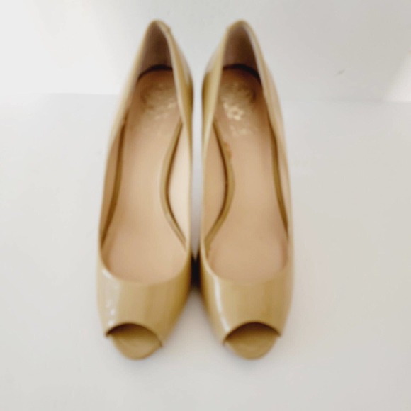 Vince Camuto Tan Patent Leather Platform Open Toe Pumps Women's Shoes Size 8M - Picture 1 of 9